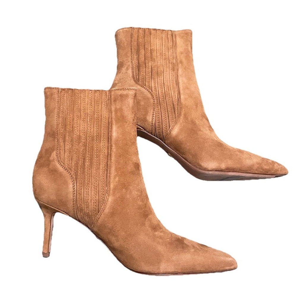 Veronica Beard Lisa 70' Suede Heeled Ankle Boots Size 7.5 Hazelnut Elegant - Picture 10 of 14